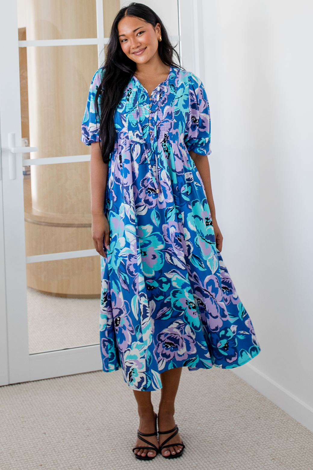 Final Sale | Shona Midi Dress Aruba Print Blue