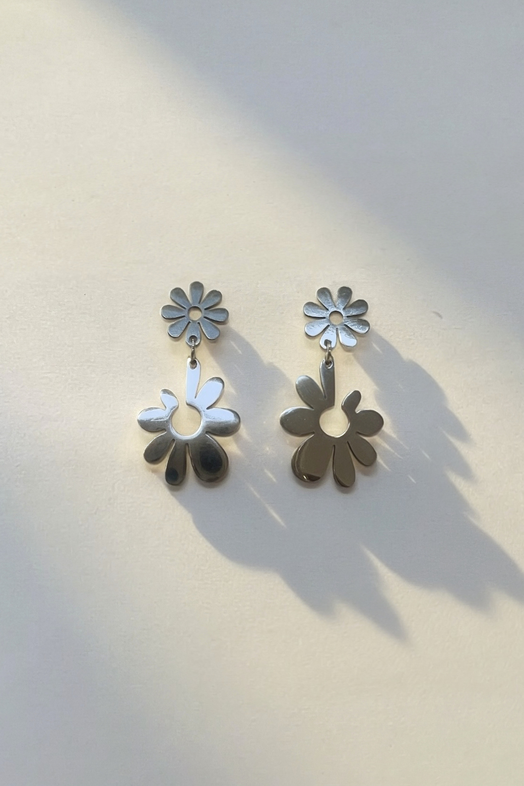 Silver Flower Drop Earrings