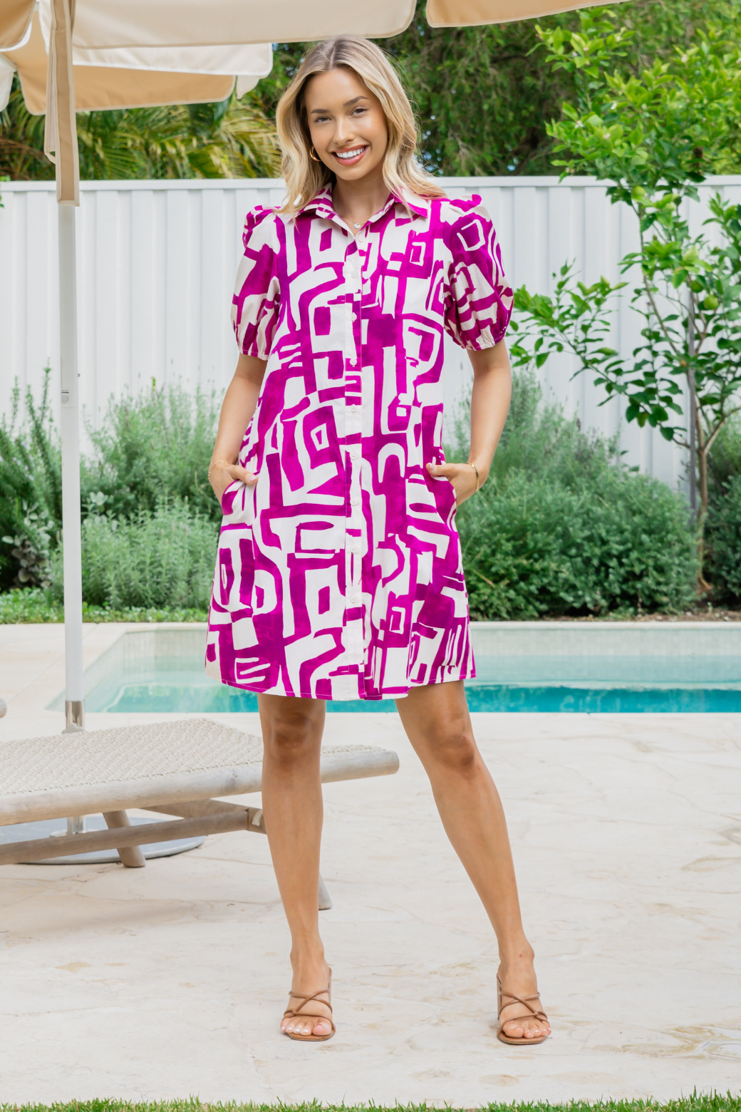 Simone Shirt Dress Fes Print Magenta