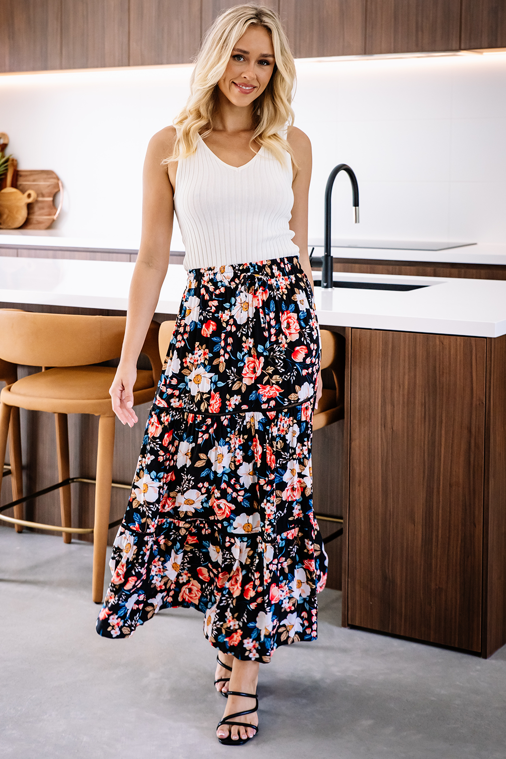 Final Sale | Sloan Maxi Skirt Rosetta Print Black