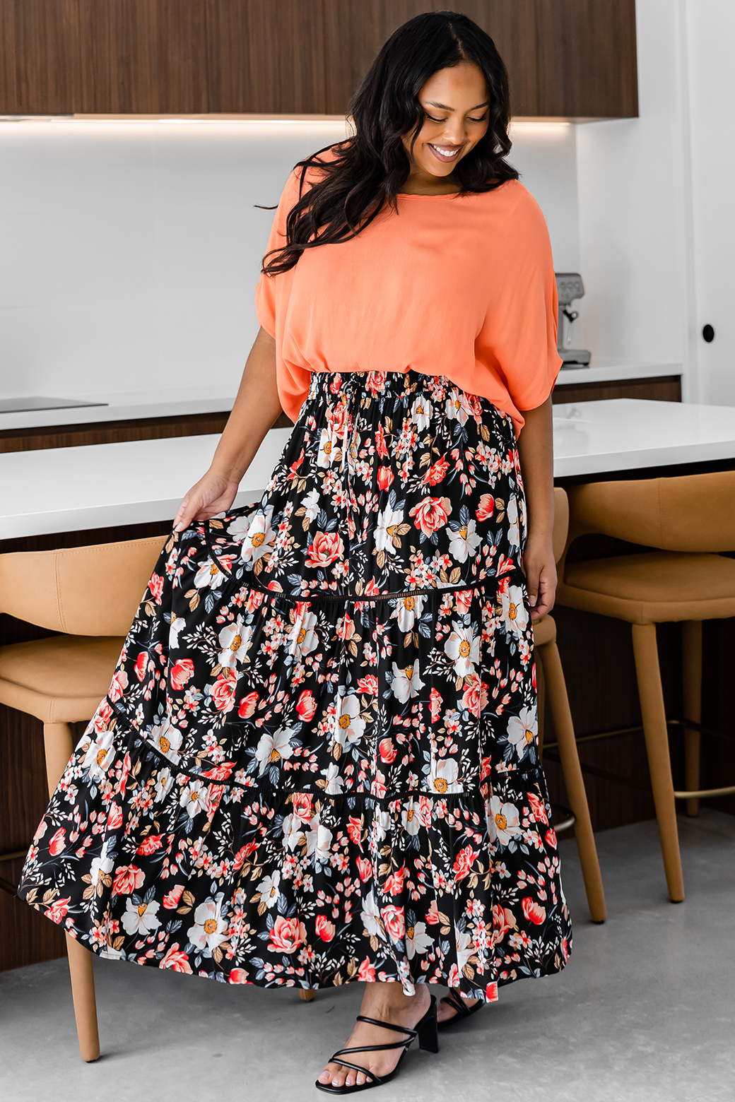 Final Sale | Sloan Maxi Skirt Rosetta Print Black