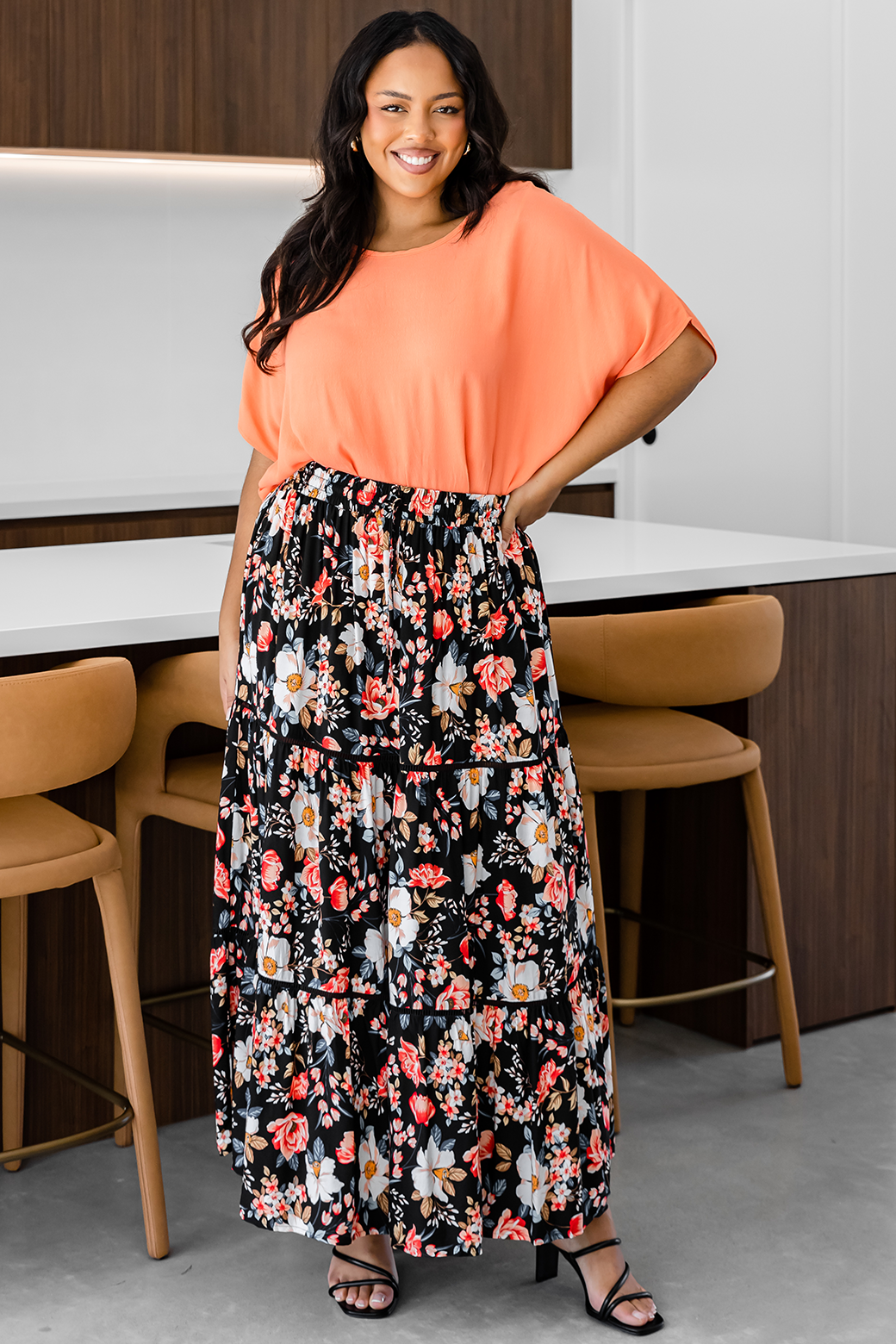 Final Sale | Sloan Maxi Skirt Rosetta Print Black