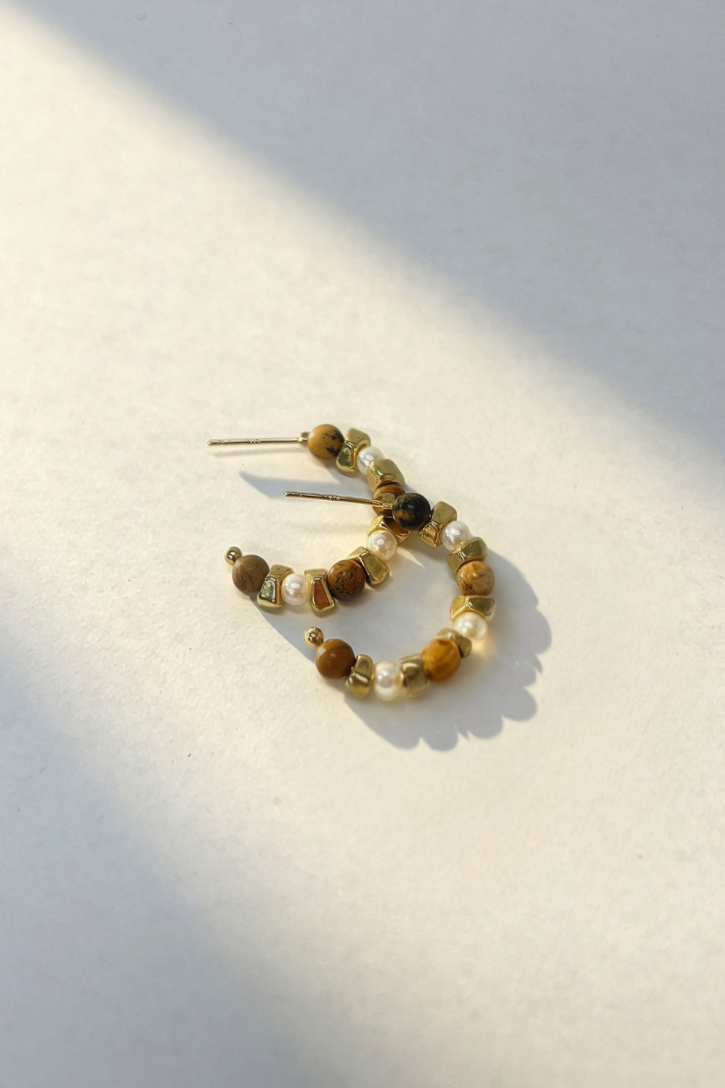 Stacked Bead Pearl Hoop Earrings
