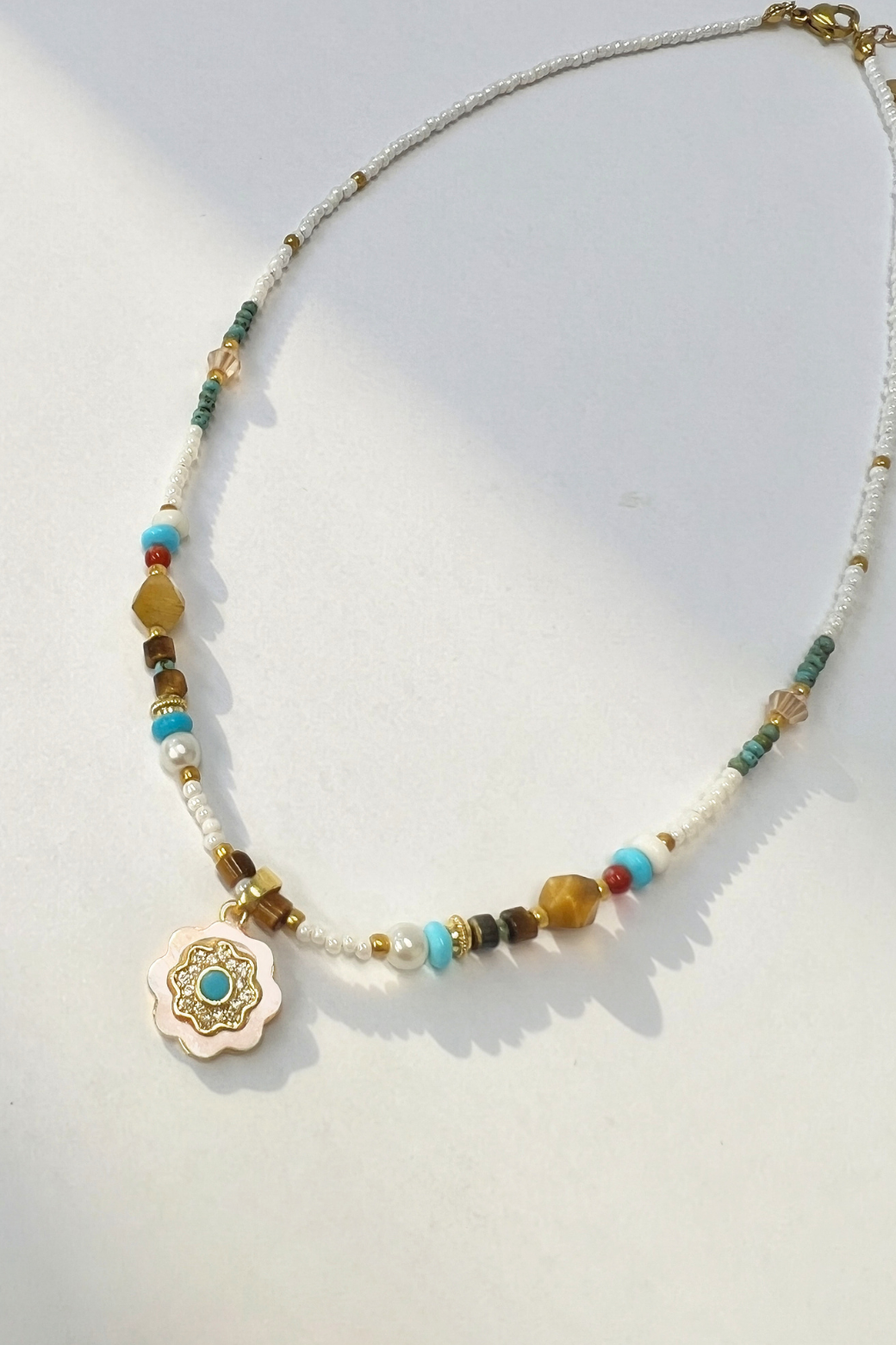 Stone Glass Beaded Flower Pendant