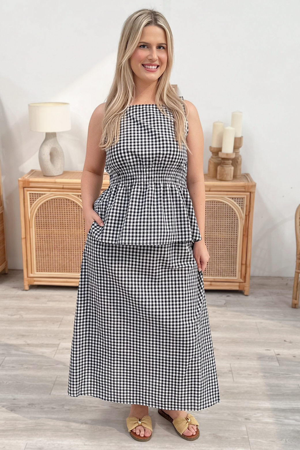 Morrisey Midi Skirt Navy Gingham