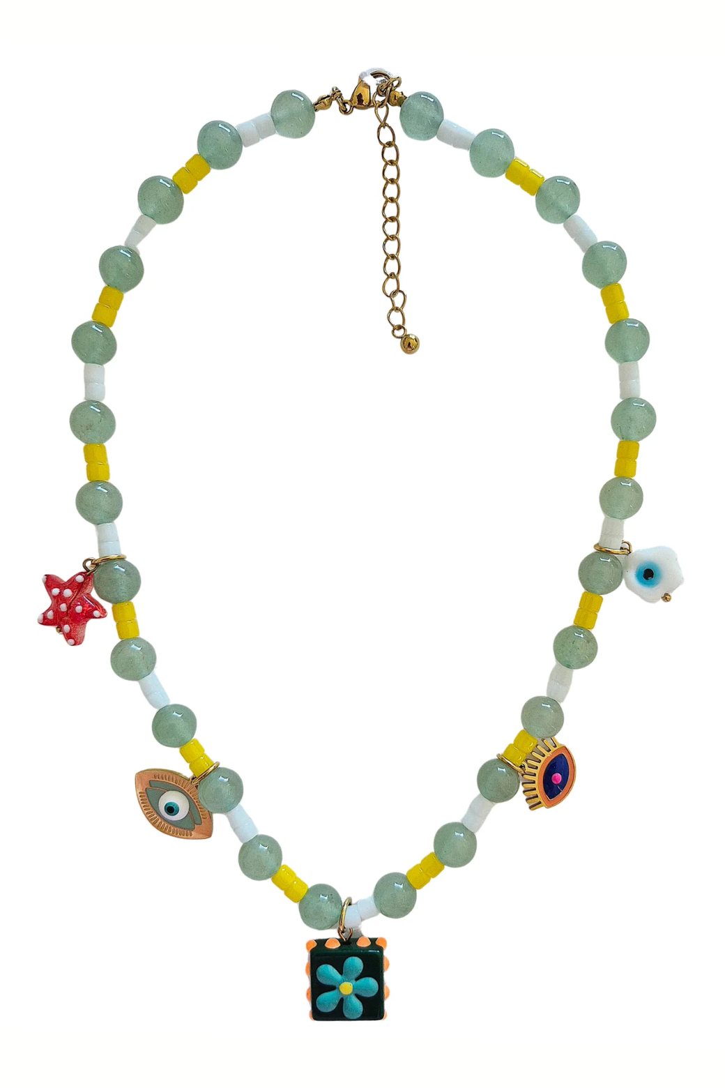 Summer Beaded Charm Necklace Green