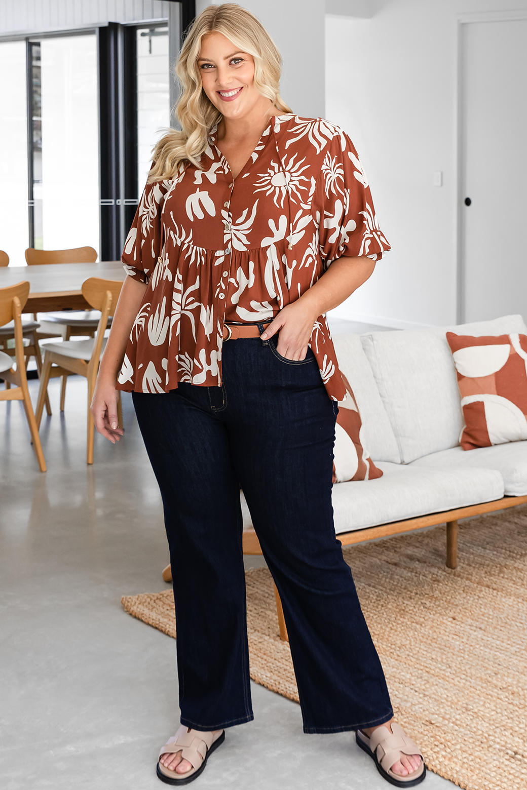 Final Sale | Susie Top Bora Print Dark Tan