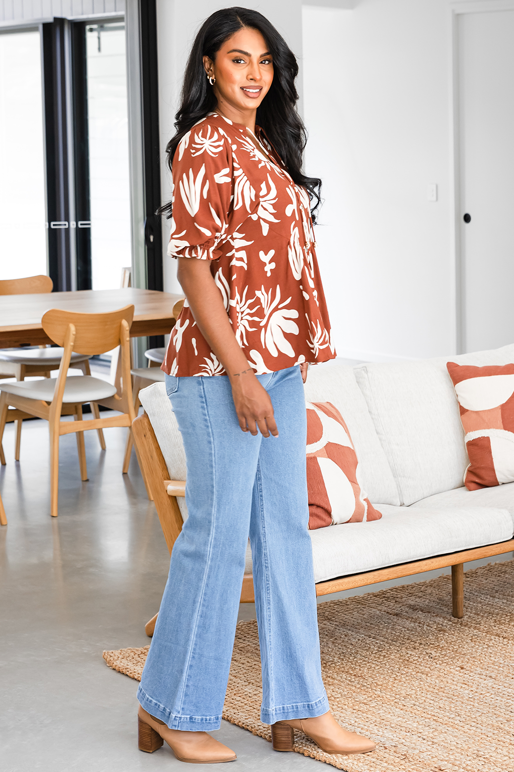 Final Sale | Susie Top Bora Print Dark Tan