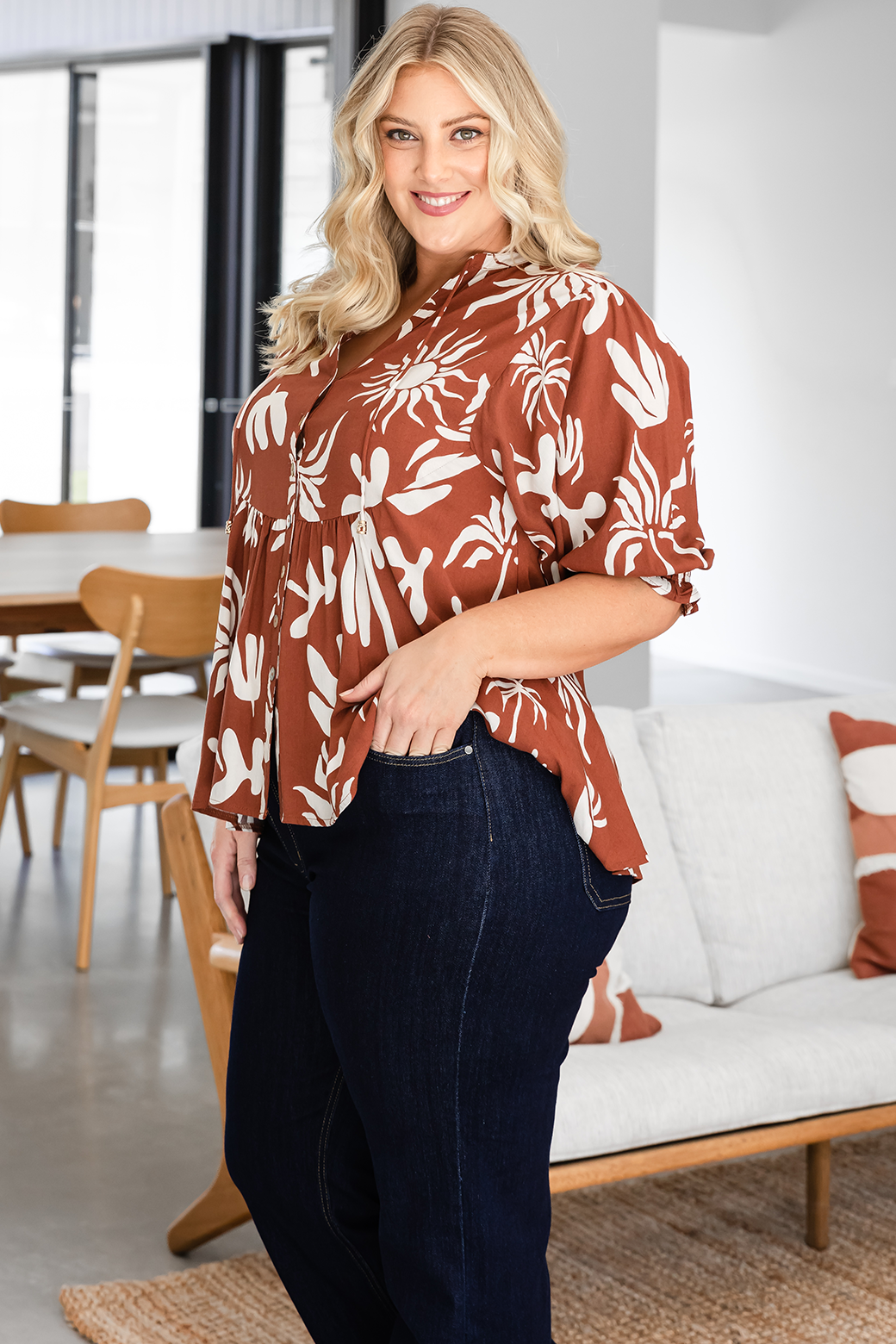 Susie Top Bora Print Dark Tan