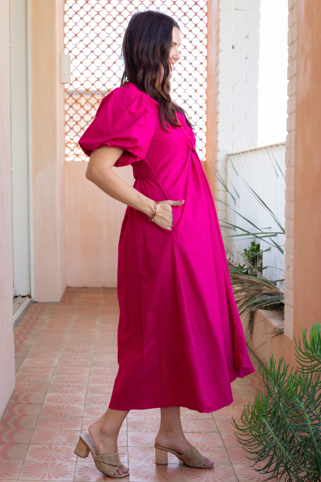 Suzi Twist Midi Dress Raspberry