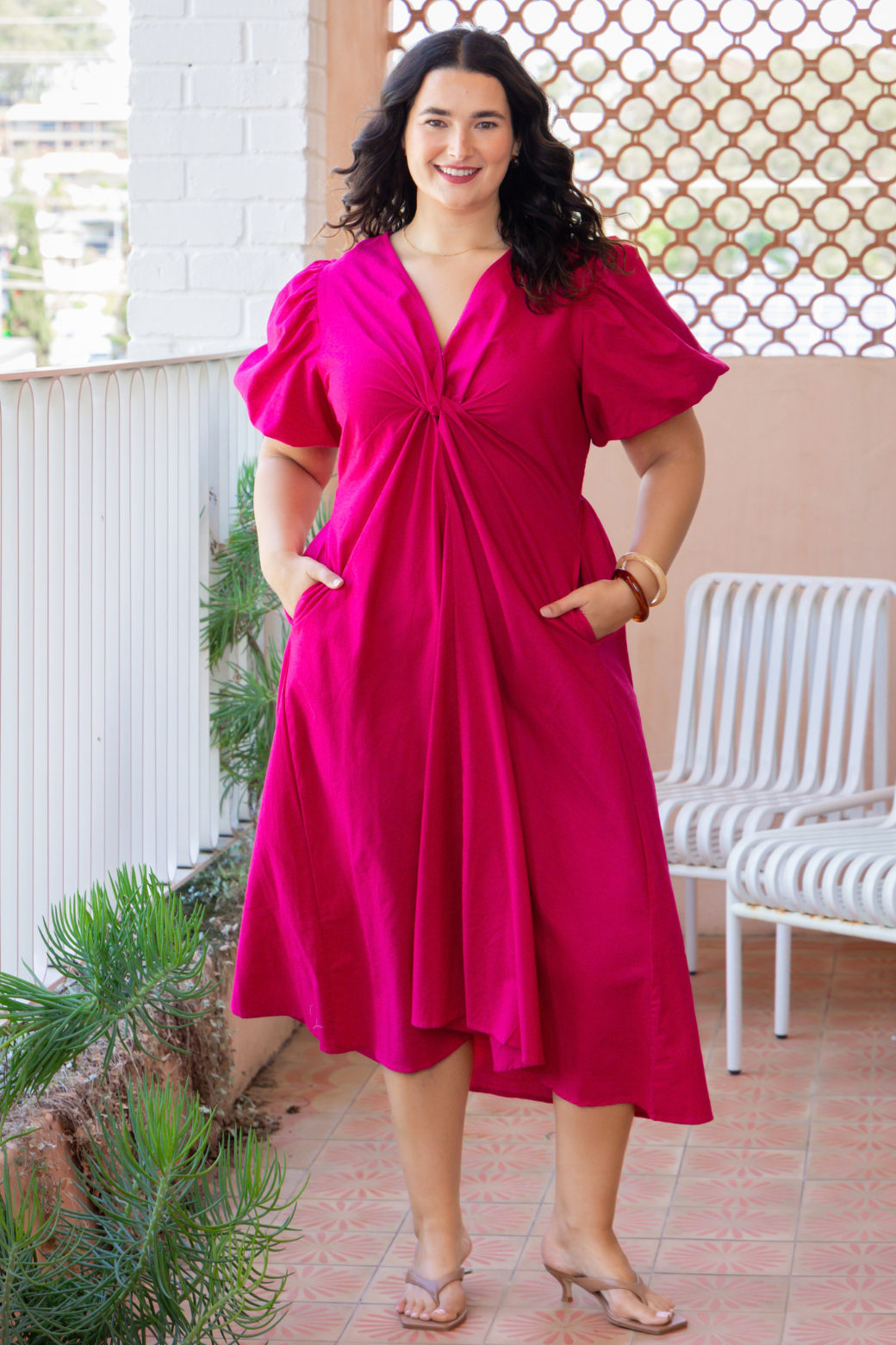 Suzi Twist Midi Dress Raspberry