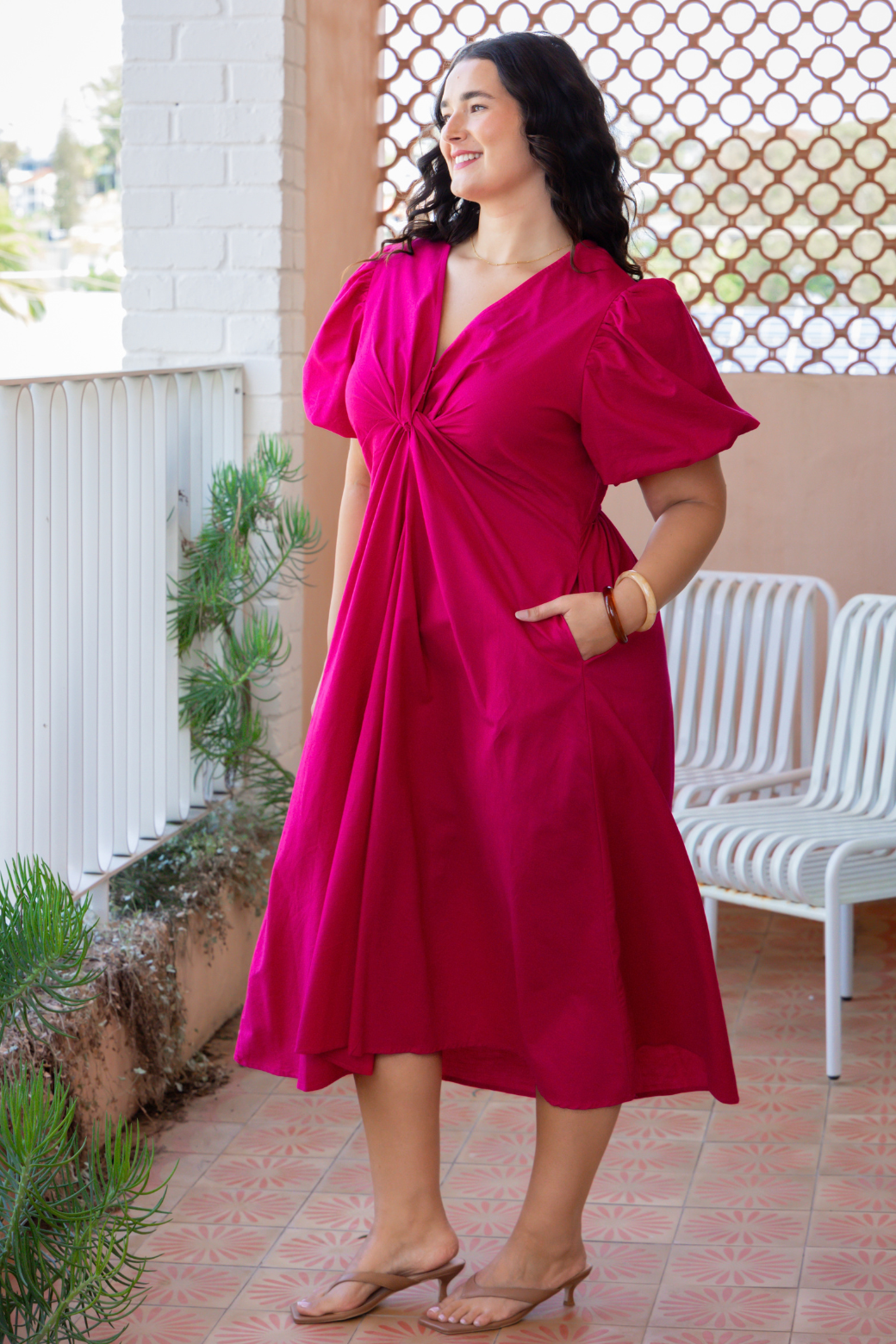 Suzi Twist Midi Dress Raspberry