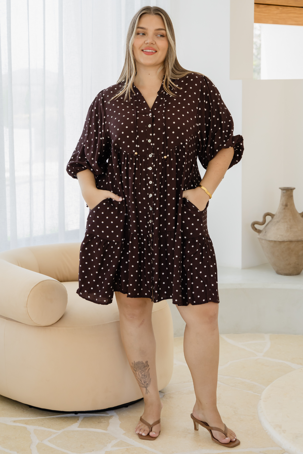 Taylah Dress Bitter Choc Mini Spot