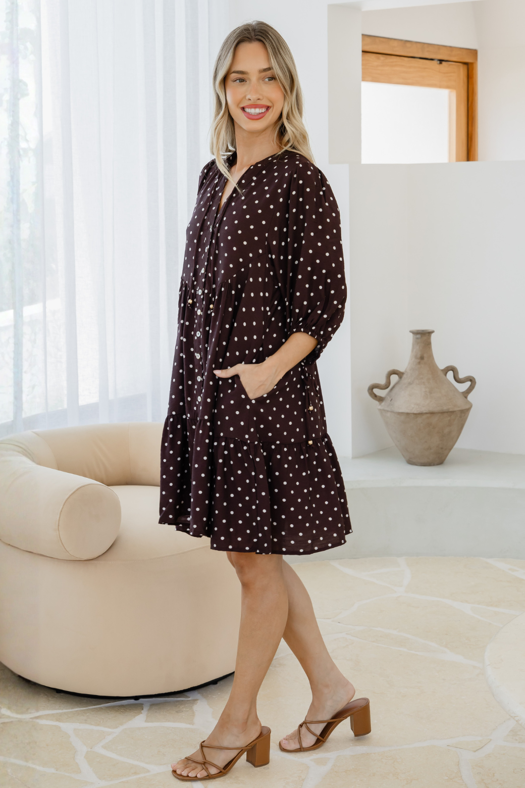 Taylah Dress Bitter Choc Mini Spot