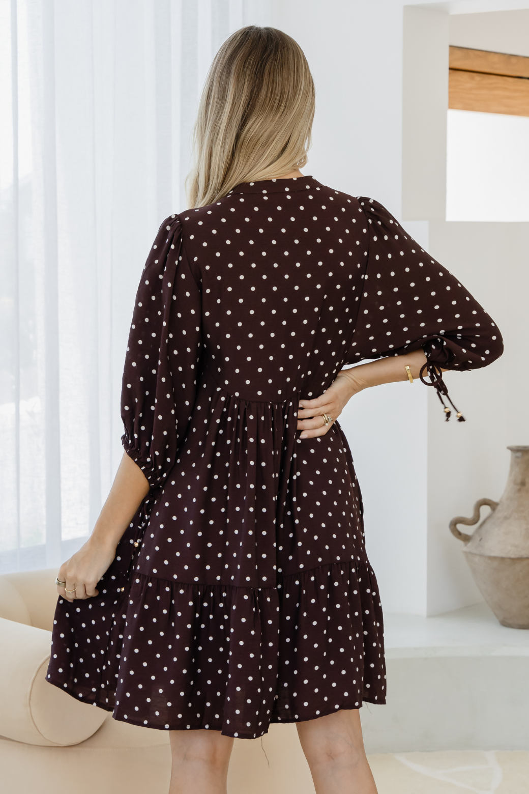 Taylah Dress Bitter Choc Mini Spot