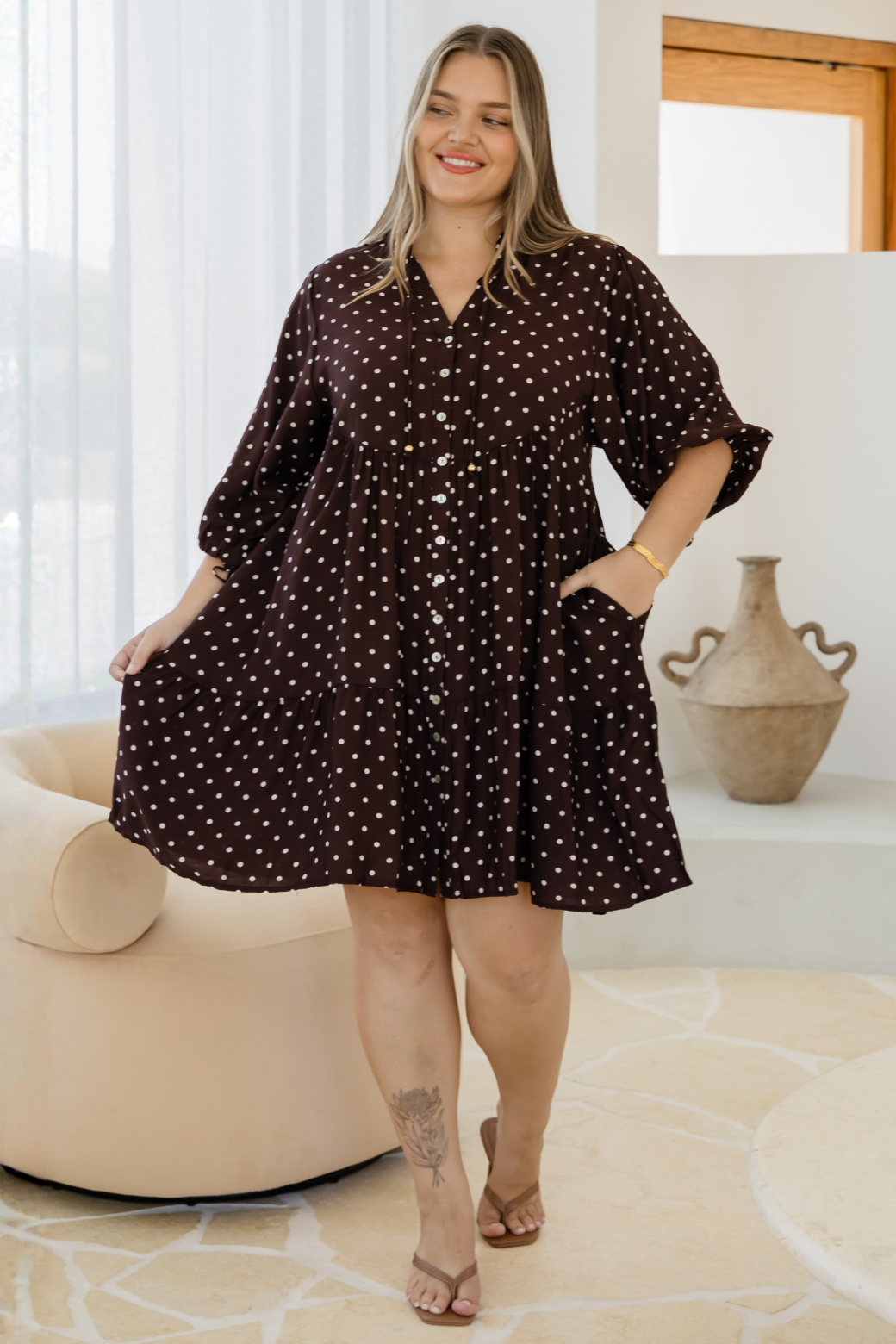 Taylah Dress Bitter Choc Mini Spot