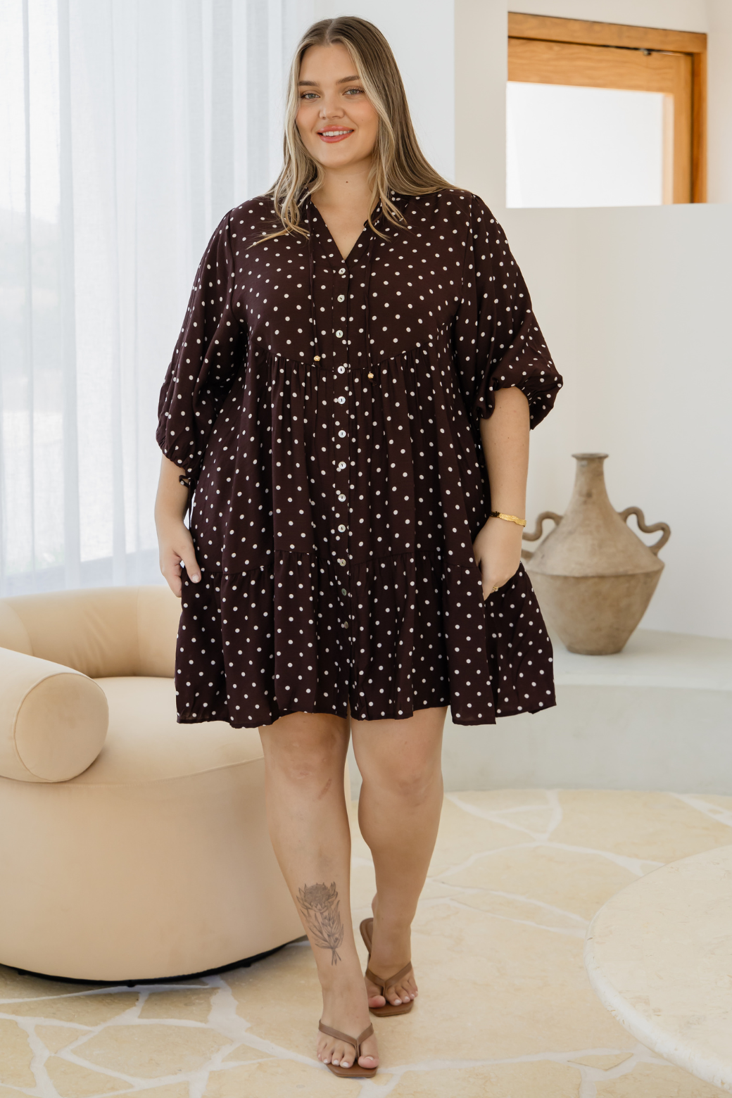 Taylah Dress Bitter Choc Mini Spot