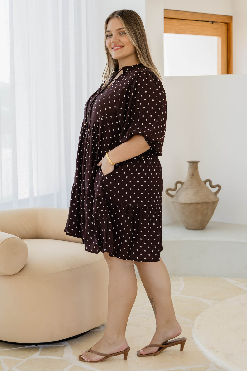 Taylah Dress Bitter Choc Mini Spot