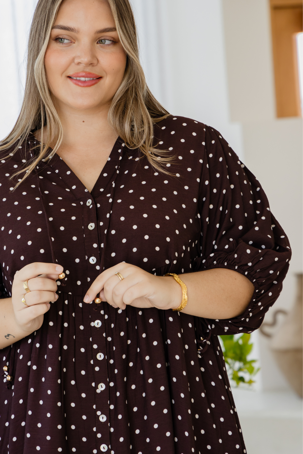 Taylah Dress Bitter Choc Mini Spot