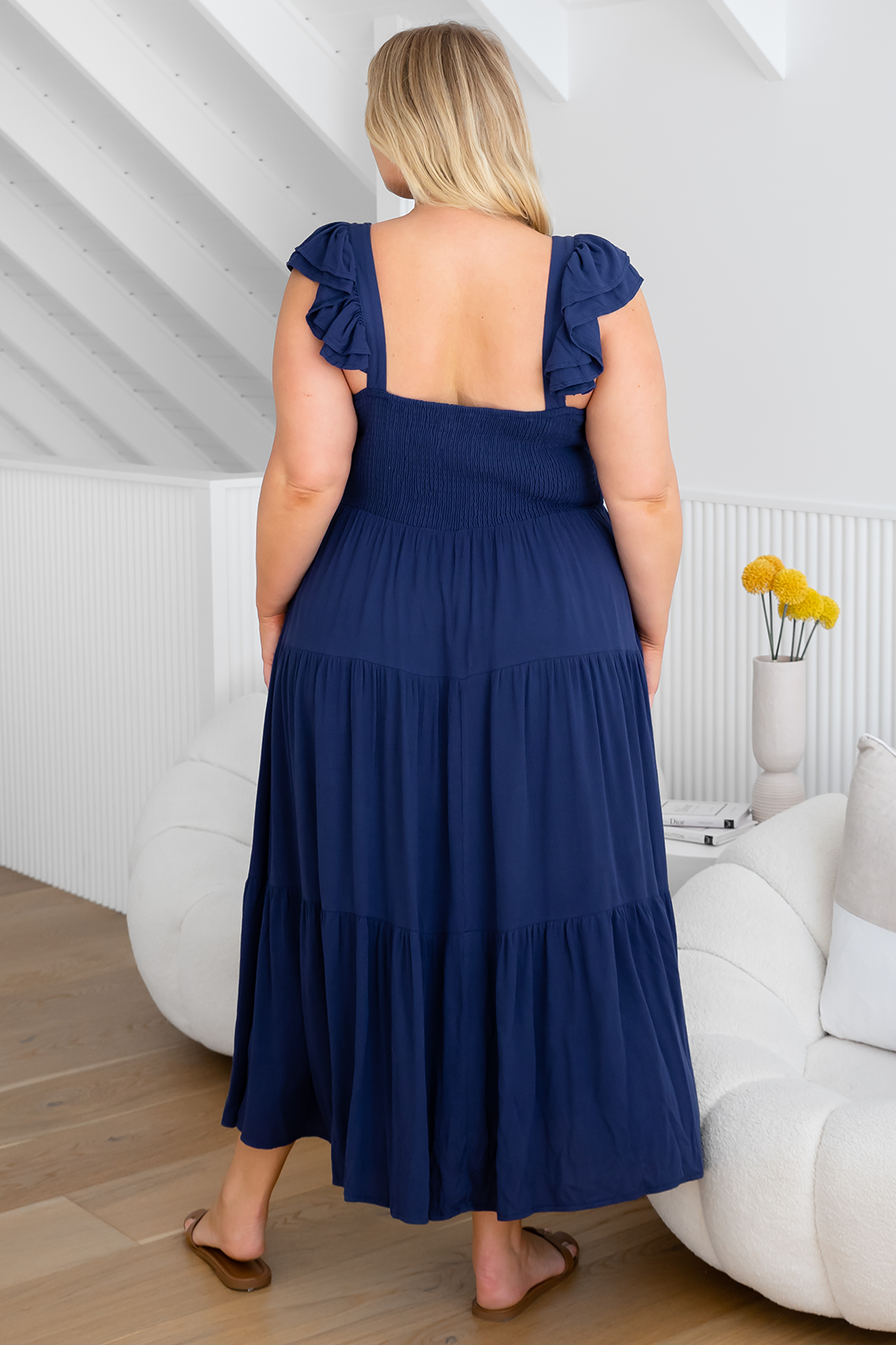 Tallulah Shirred Midi Dress Deep Blue | Orange Sherbet – Orange Sherbet ...