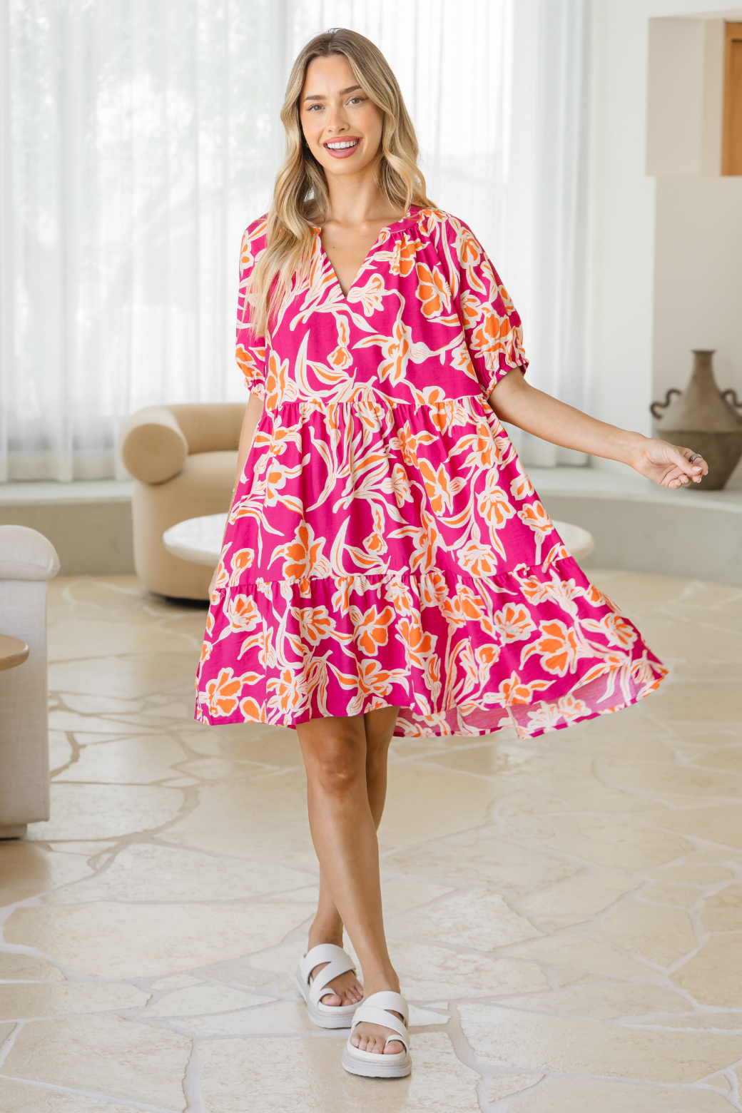 strapless open back dress C9003 Rosettes Twill Smocked Dress – Korango USA main image 1