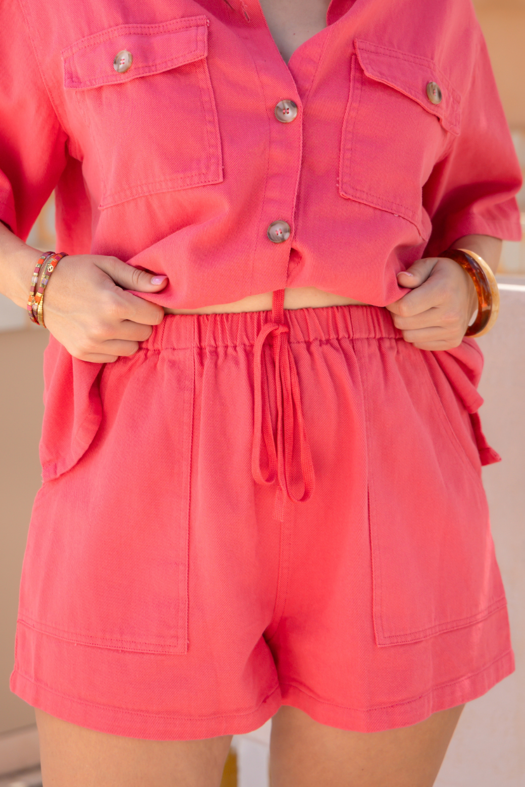 Tash Denim Shorts Coral