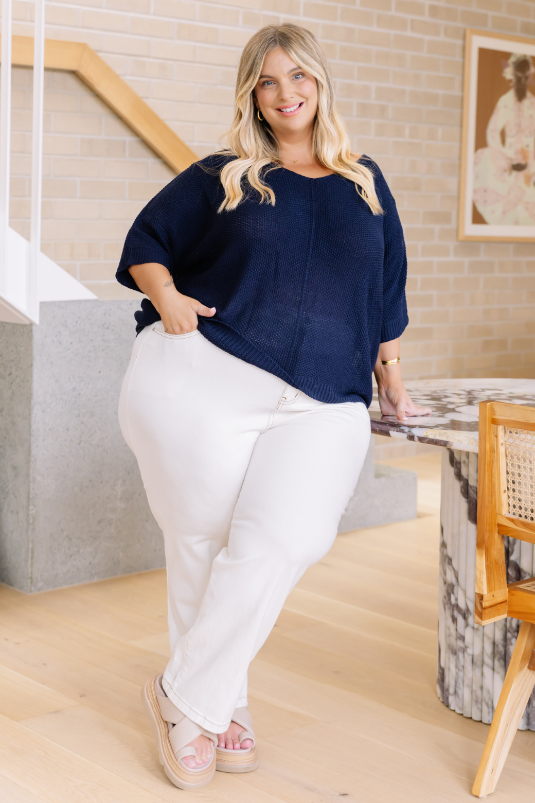 Tate Cotton Knit Top Navy