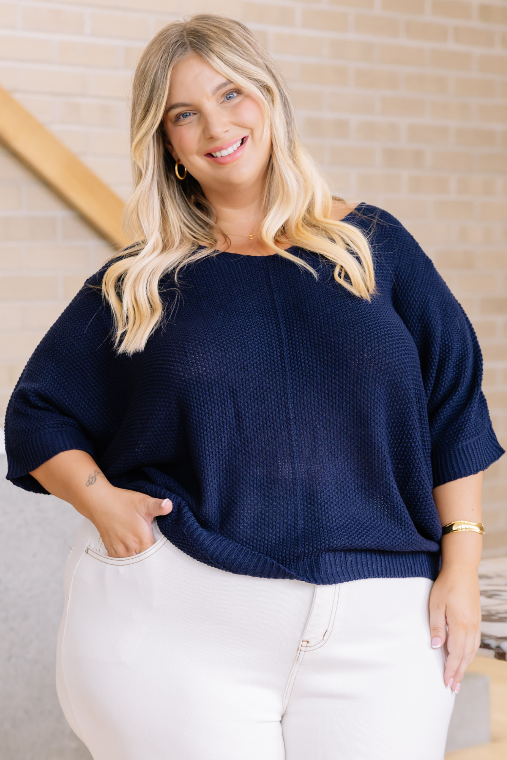 Tate Cotton Knit Top Navy