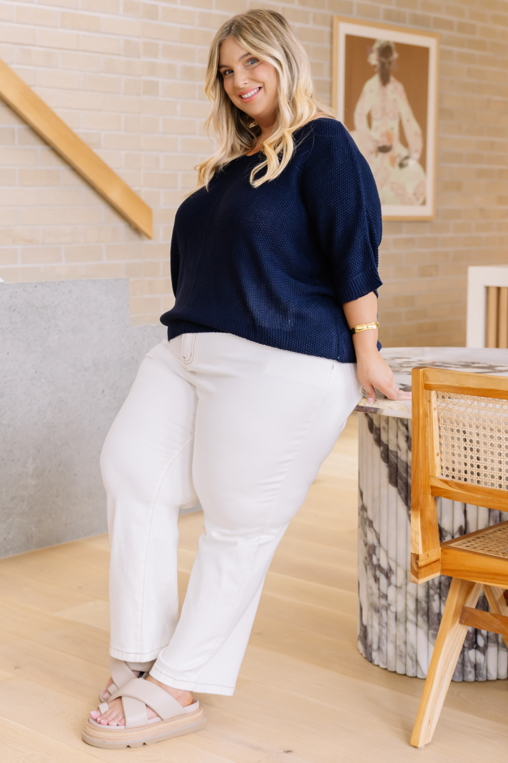 Tate Cotton Knit Top Navy