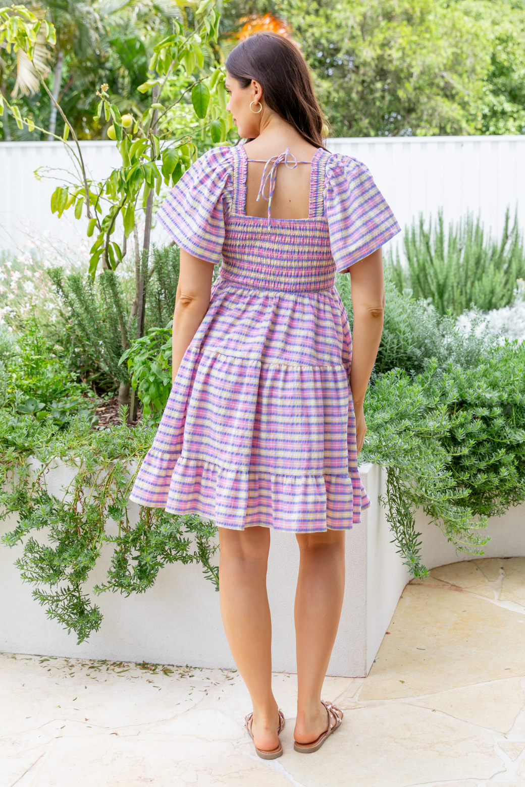 Tatum Shirred Dress Pink Plaid