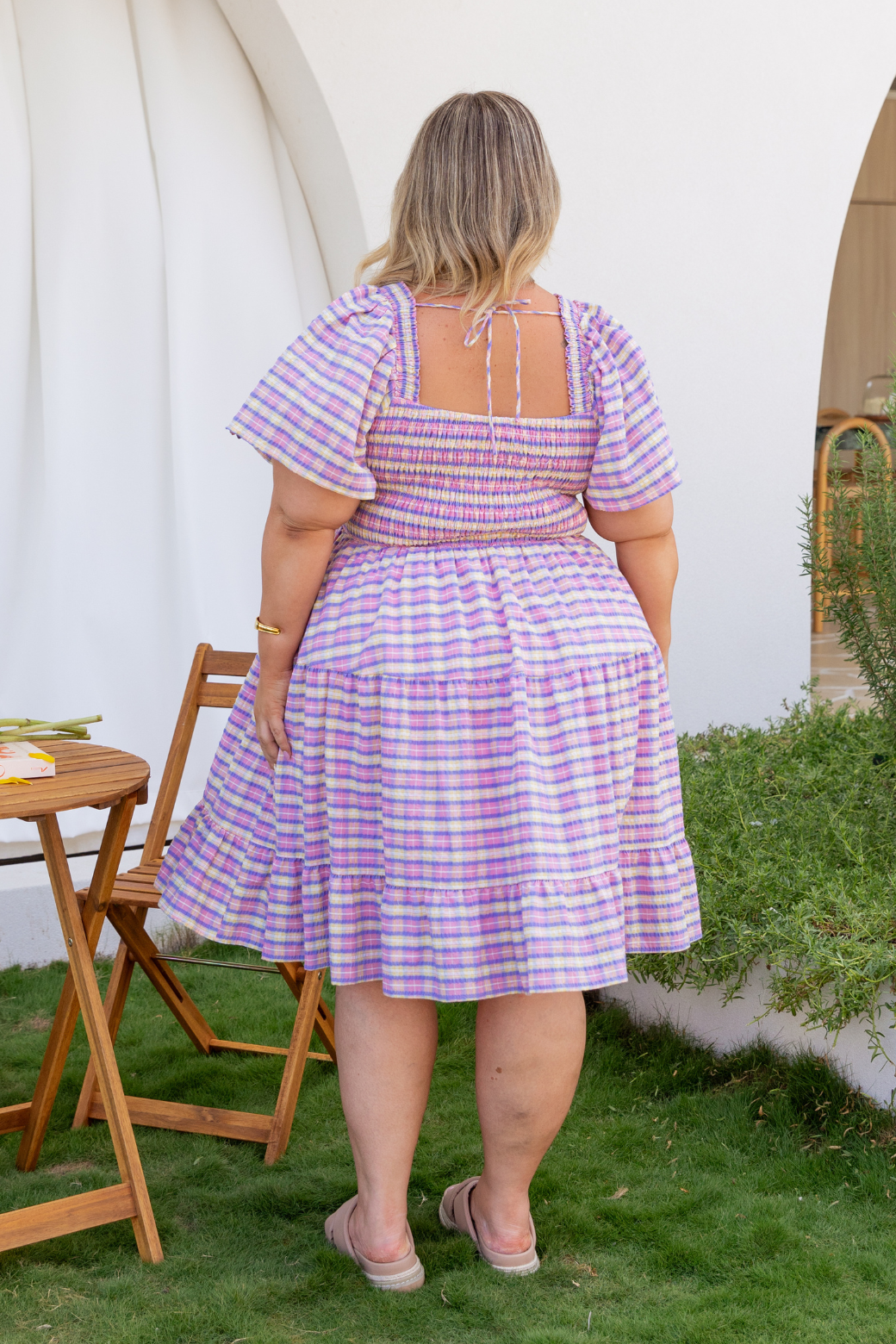 Tatum Shirred Dress Pink Plaid