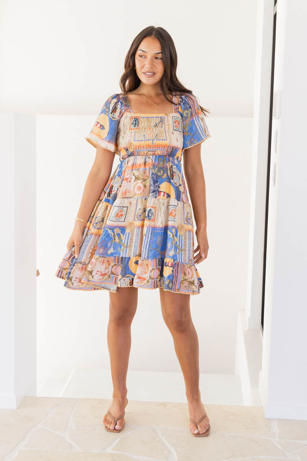 Tatum Shirred Dress Sea of Love Print