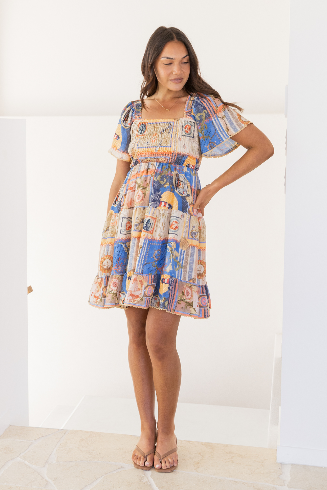 Tatum Shirred Dress Sea of Love Print
