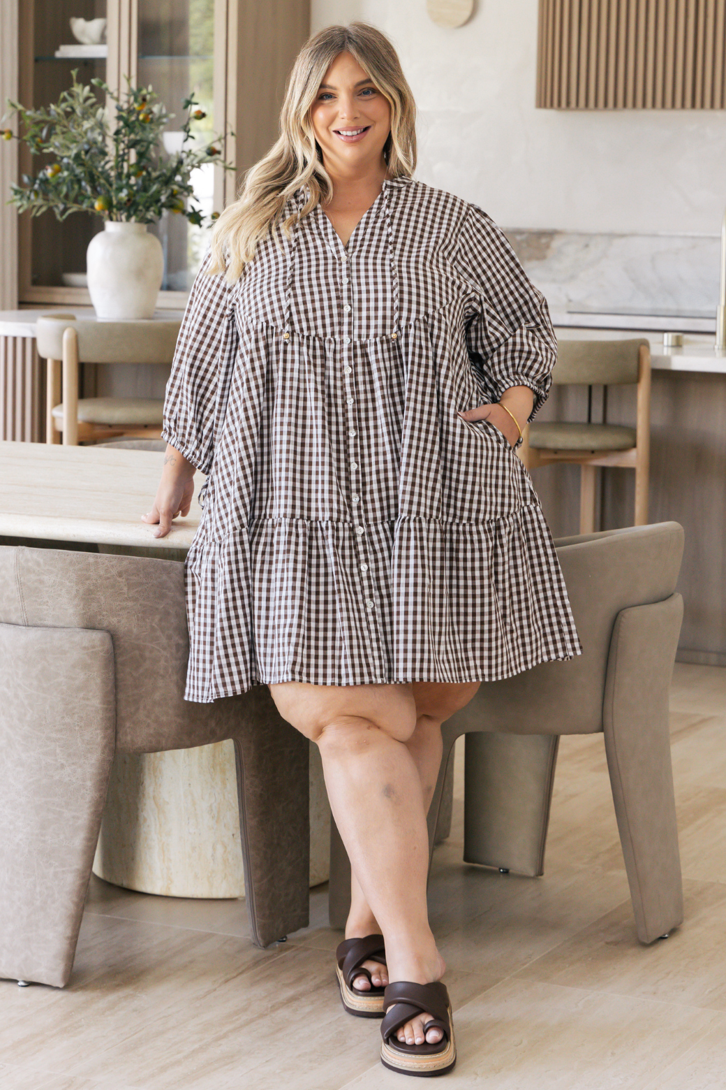 Taylah Dress Choc Gingham