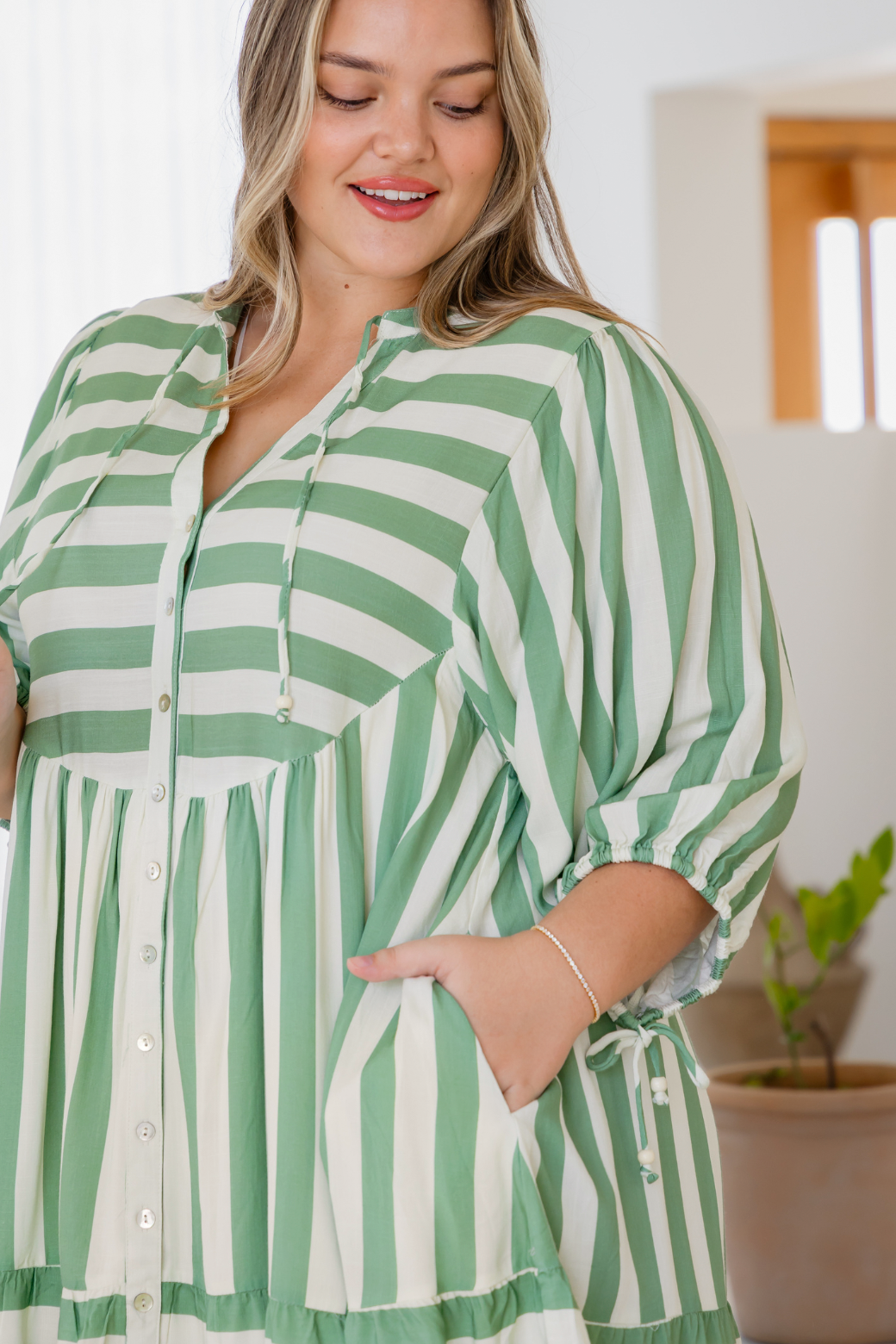 Taylah Dress Sage Stripe