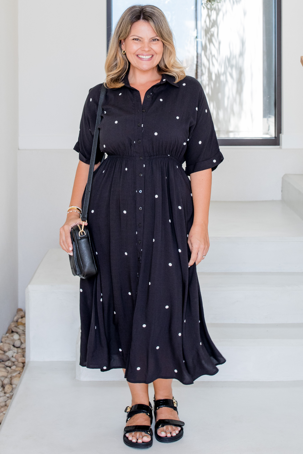 Theresa Midi Dress Black White Mini Spot