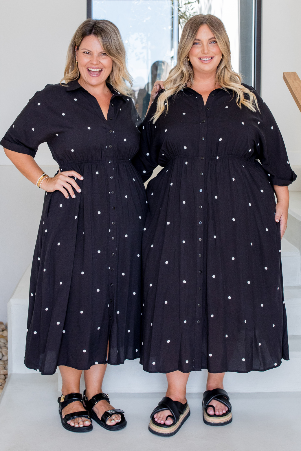 Theresa Midi Dress Black White Mini Spot