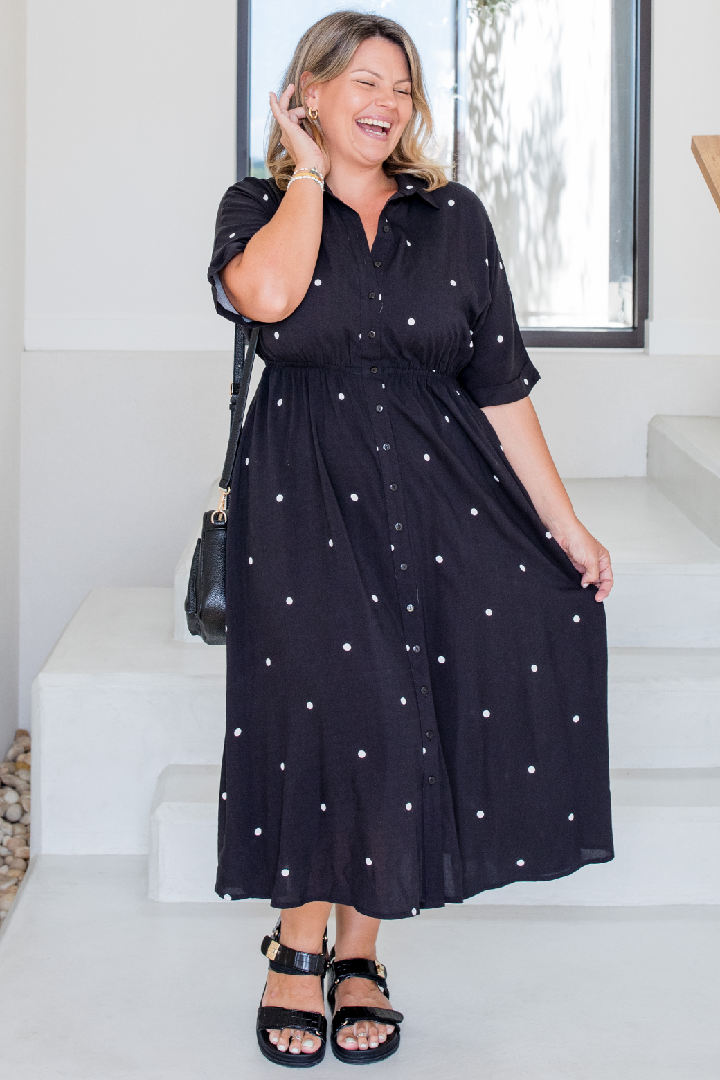Theresa Midi Dress Black White Mini Spot
