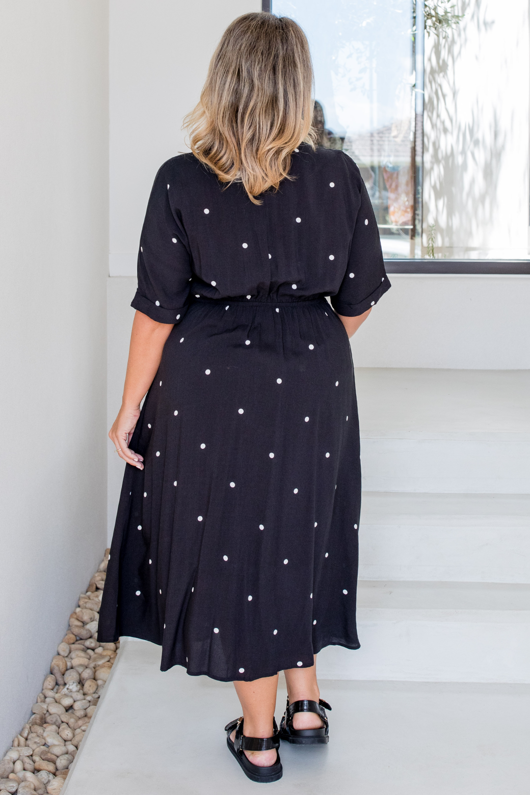 Theresa Midi Dress Black White Mini Spot