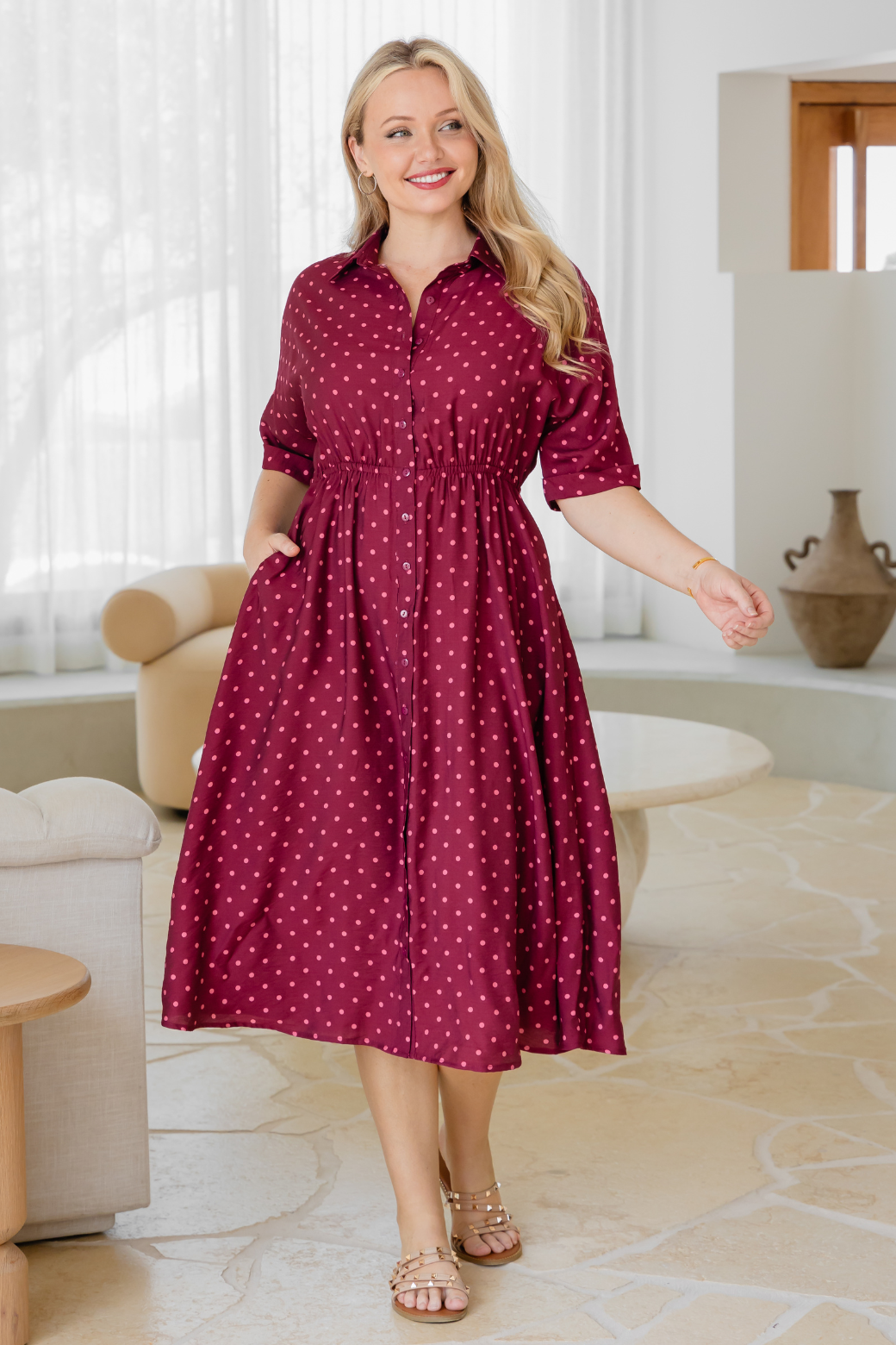 Theresa Midi Dress Burgundy Mini Spot
