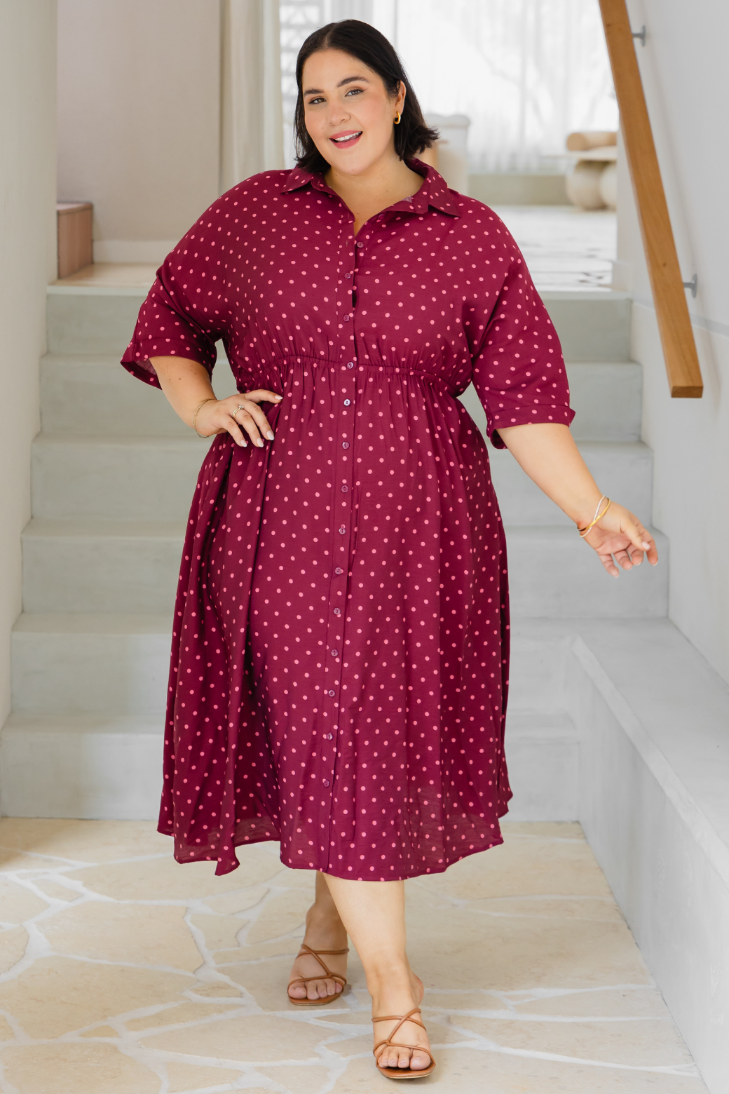 Theresa Midi Dress Burgundy Mini Spot