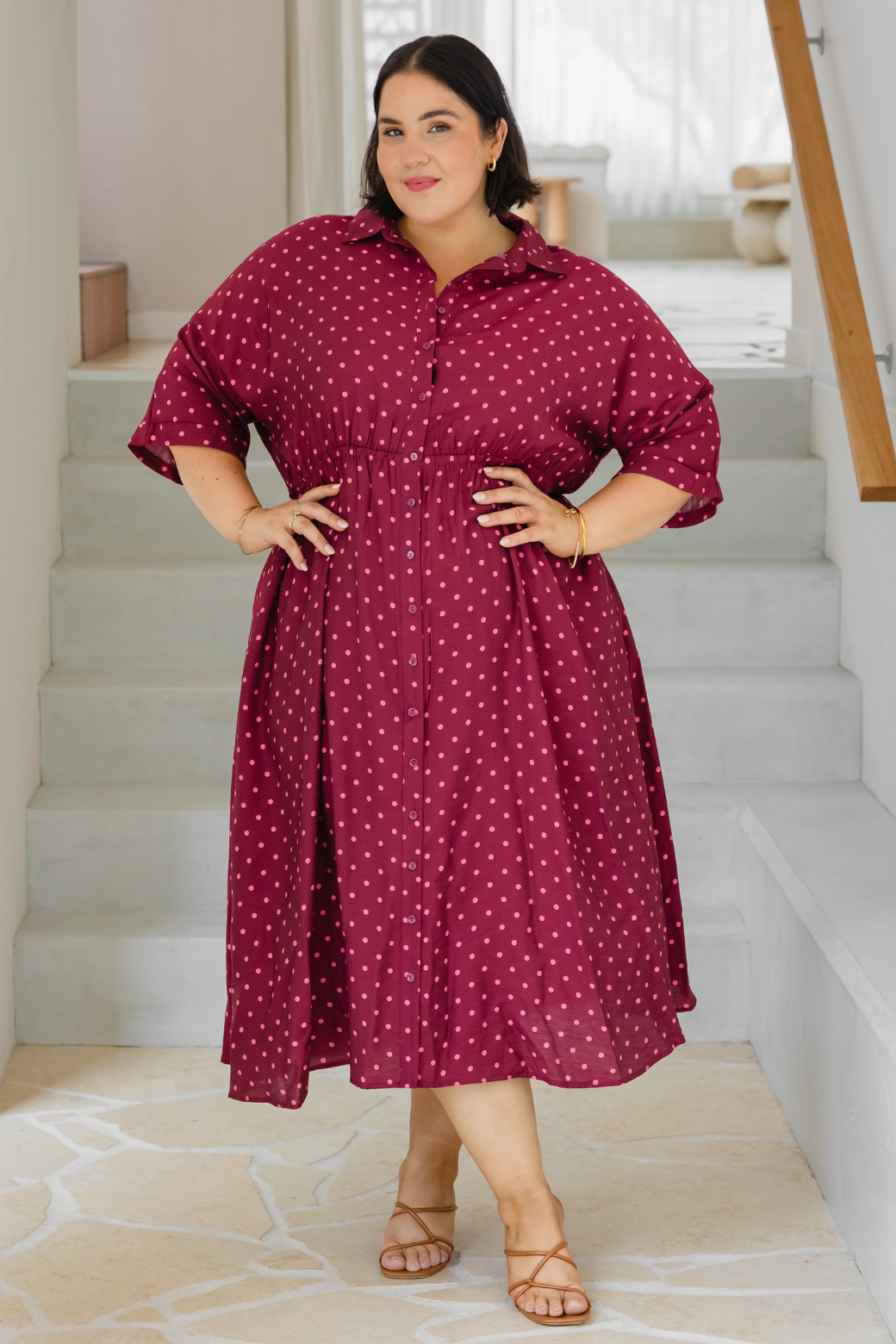 Theresa Midi Dress Burgundy Mini Spot