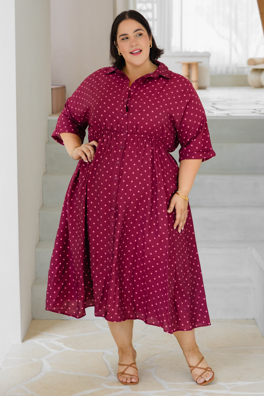 Theresa Midi Dress Burgundy Mini Spot