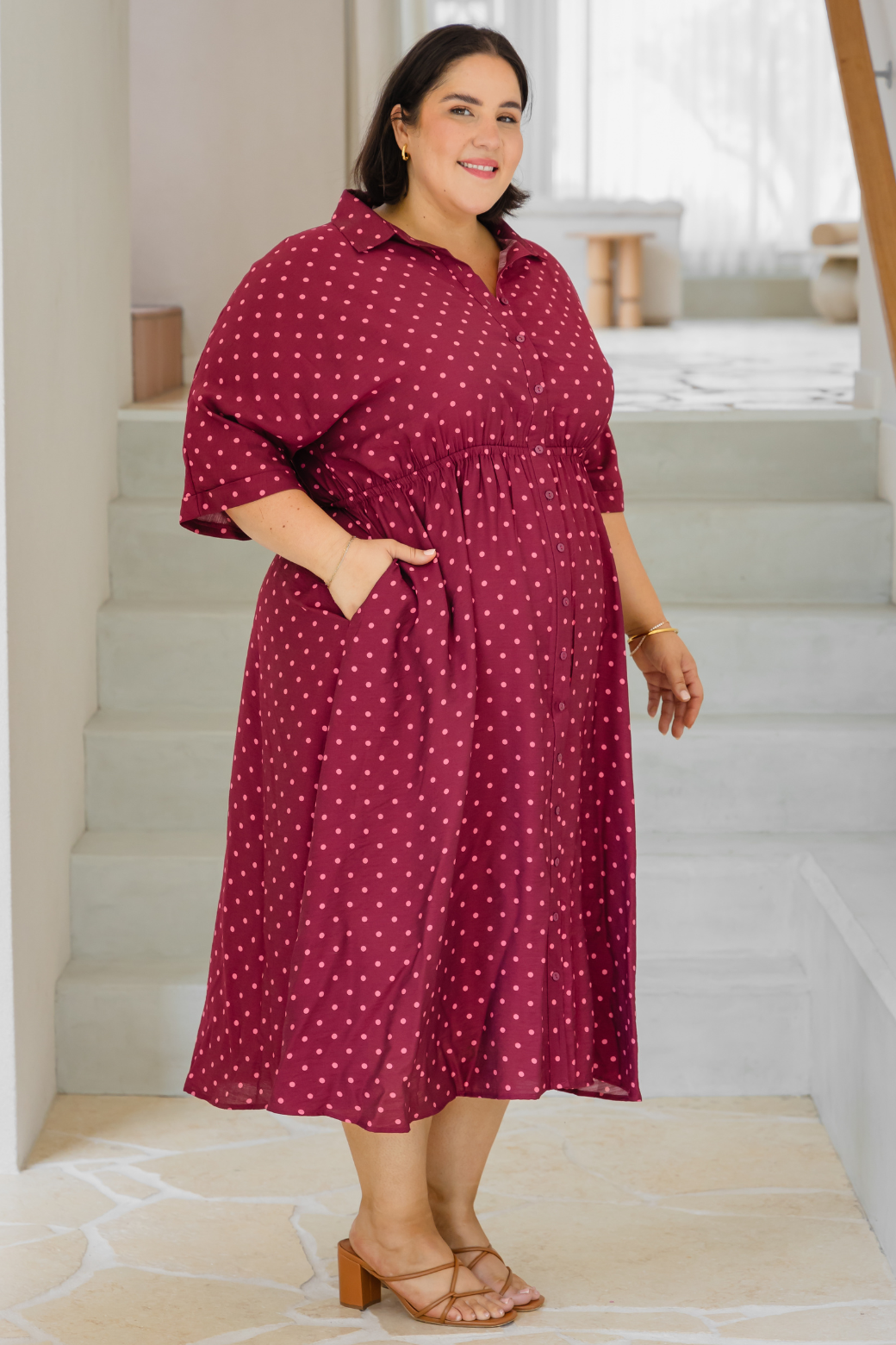 Theresa Midi Dress Burgundy Mini Spot