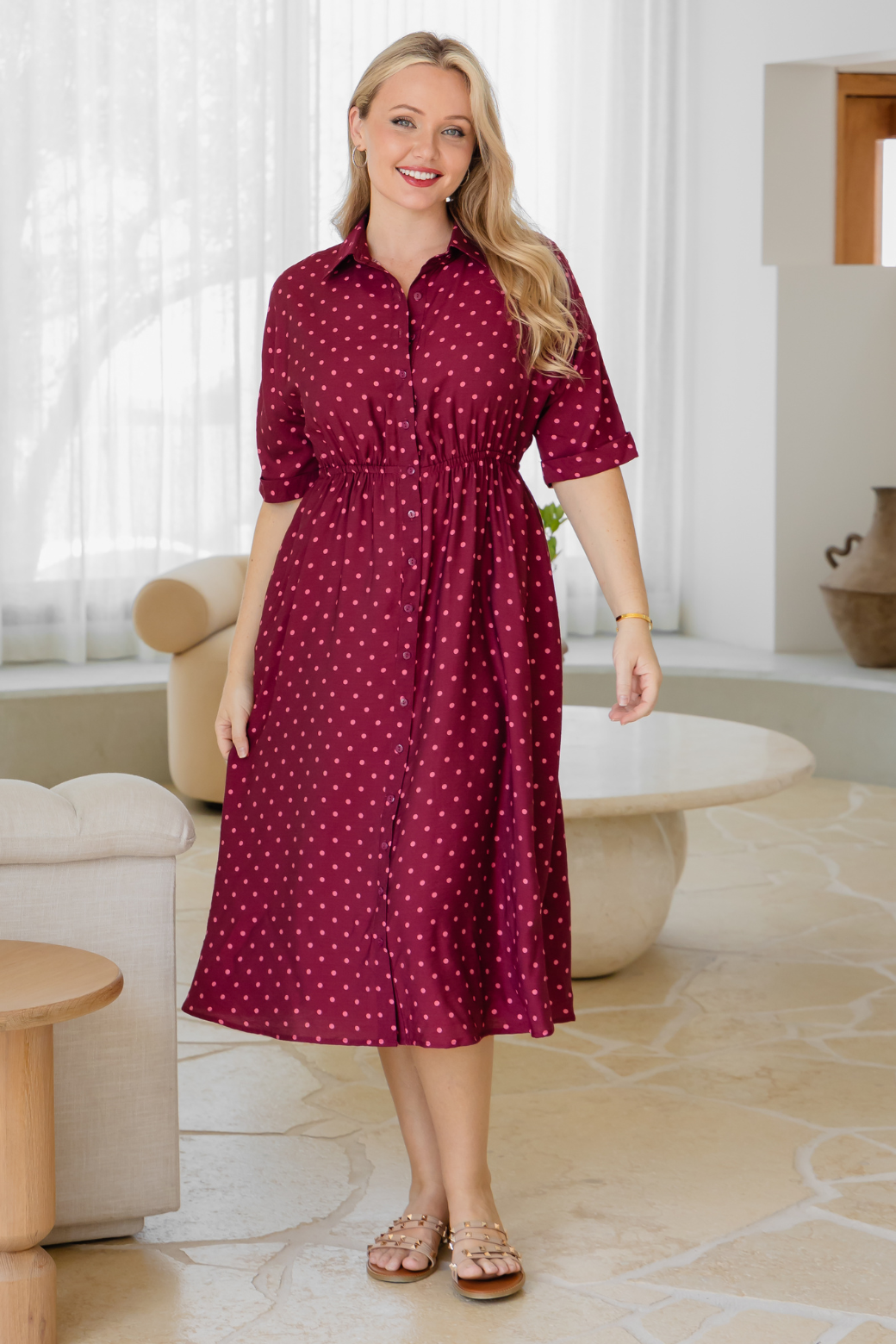 Theresa Midi Dress Burgundy Mini Spot