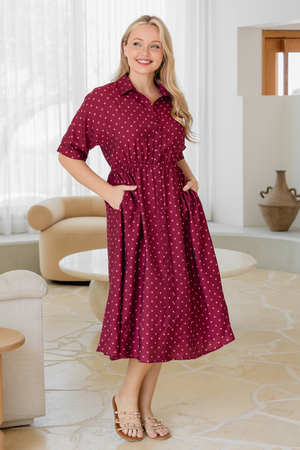 Theresa Midi Dress Burgundy Mini Spot