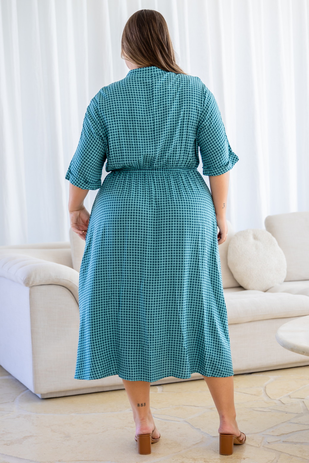 Theresa Midi Dress Teal Gingham