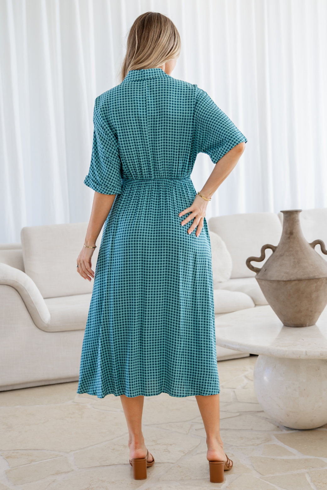 Theresa Midi Dress Teal Gingham