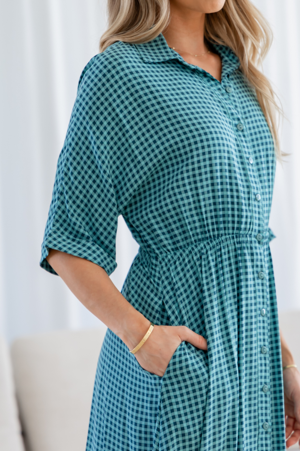 Theresa Midi Dress Teal Gingham