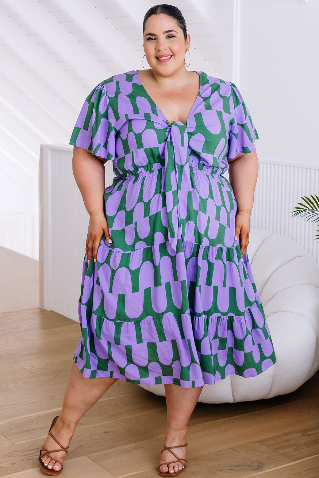 Tiana Midi Dress Malibu Print Olive Purple